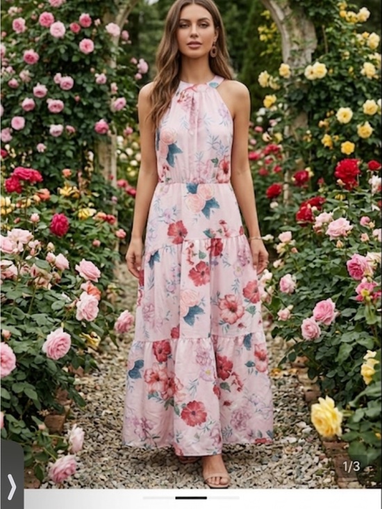 Cupshe Dresses & Skirts - Cupshe Pink Floral Tiered Halter Dress ptp 20